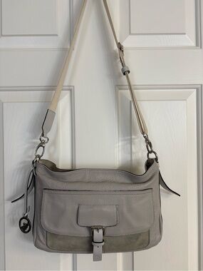 A. Bellucci Italian Soft Gray Leather & Suede Crossbody Bag with Front Flap